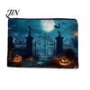 Festive Canvas Makeup Organizer Storage Bag, with Halloween Pumpkin Ghost Print, Smooth Portable Miscellaneous Item Bag Zipper for Travel Cosmetic