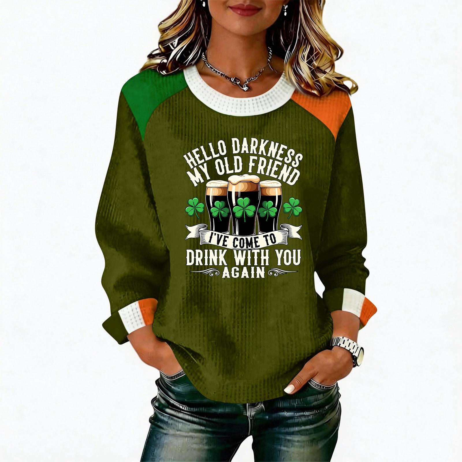 

Женская повседневная модная блузка с длинным рукавом и круглым вырезом, пуловер с принтом L армия зеленый