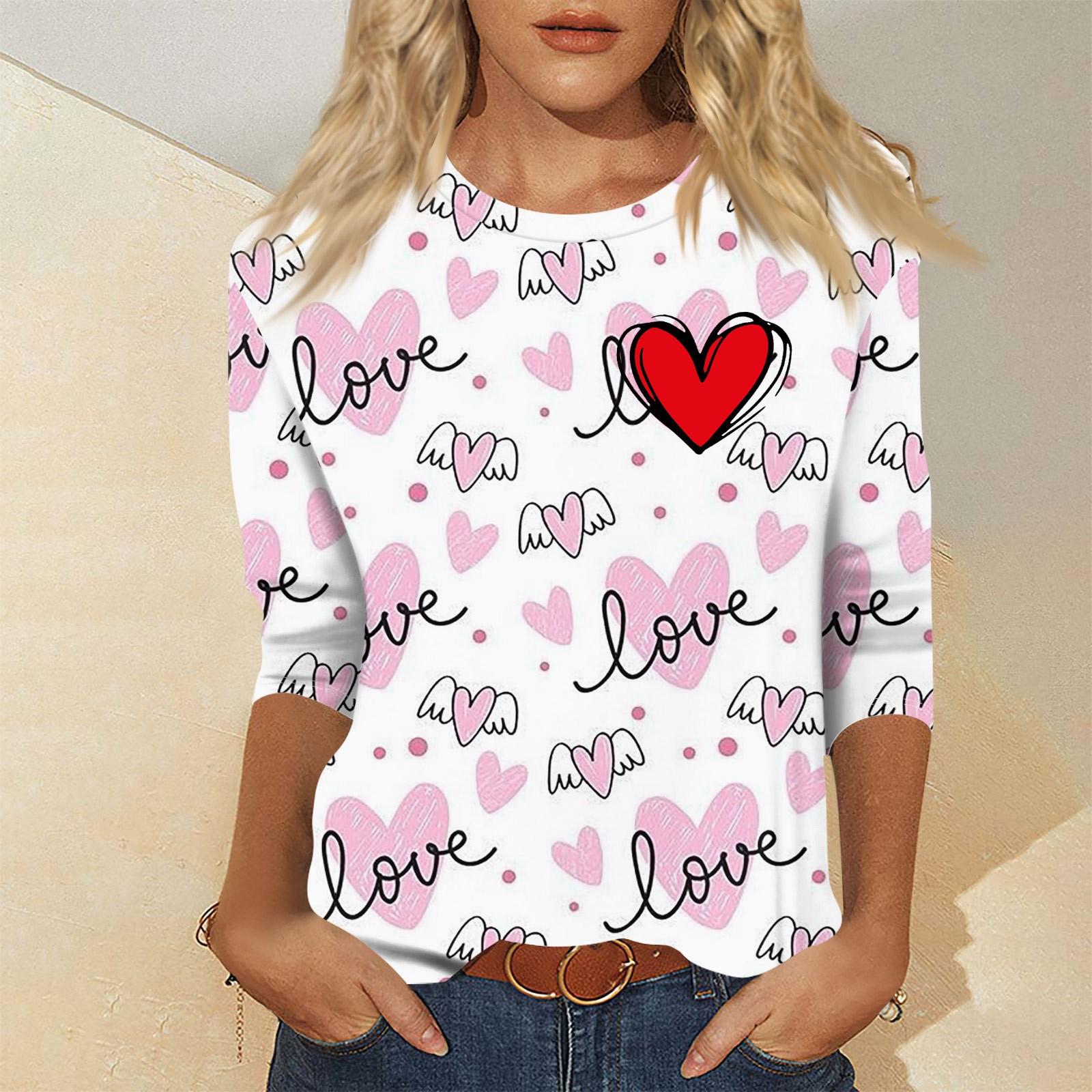 

Женский модный и повседневный свитер с рукавом семь четвертей и принтом ко Дню святого Валентина M бежевый