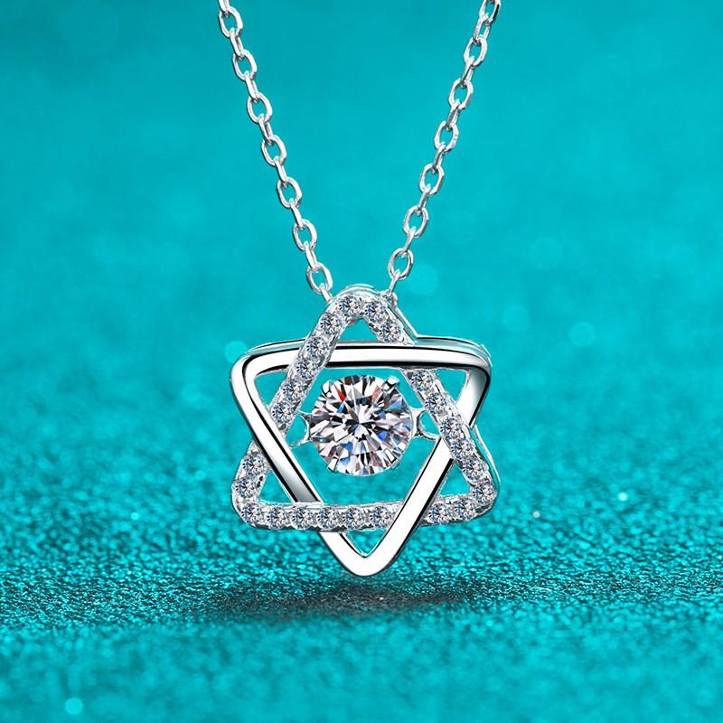 Sterling Star Pendant Necklace With Moissanite Gem Cross Chain Choker Women Fashion Jewelry 925 Sterling Silver