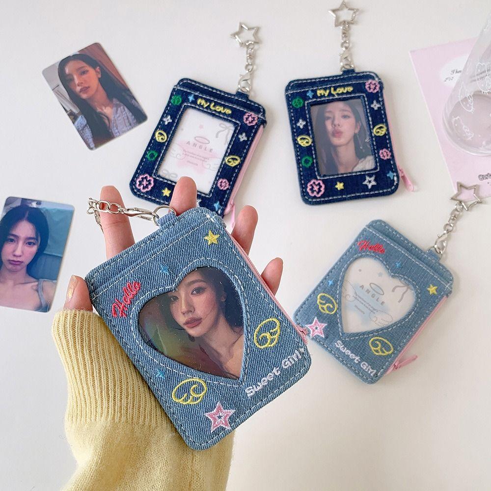 High Quality 3inch Card Holder Denim with Keychain K-Pop Idol Photo Card Storage Case Display Y2K Photocard Holder Bag Pendant