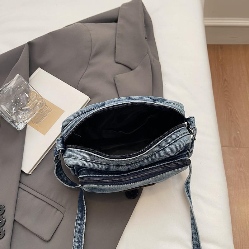 Classic Denim Multi Pocket Casual Small Shoulder Bag With Adjustable Shoulder Straps Zero Wallet Solid Color Fun Crossbody Bag
