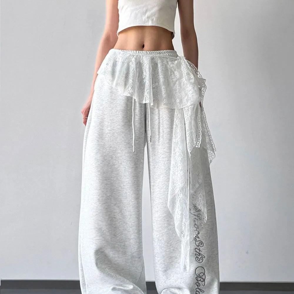 New Women's Wide Leg Pants, High Waist Drawstring Straight Leg Sweatpants with Designer Detail for Spring Summer
