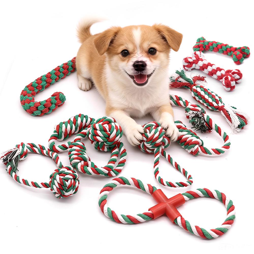 Christmas Cotton Rope Knot Toys - Bite-Resistant Teething Supplies for Dogs