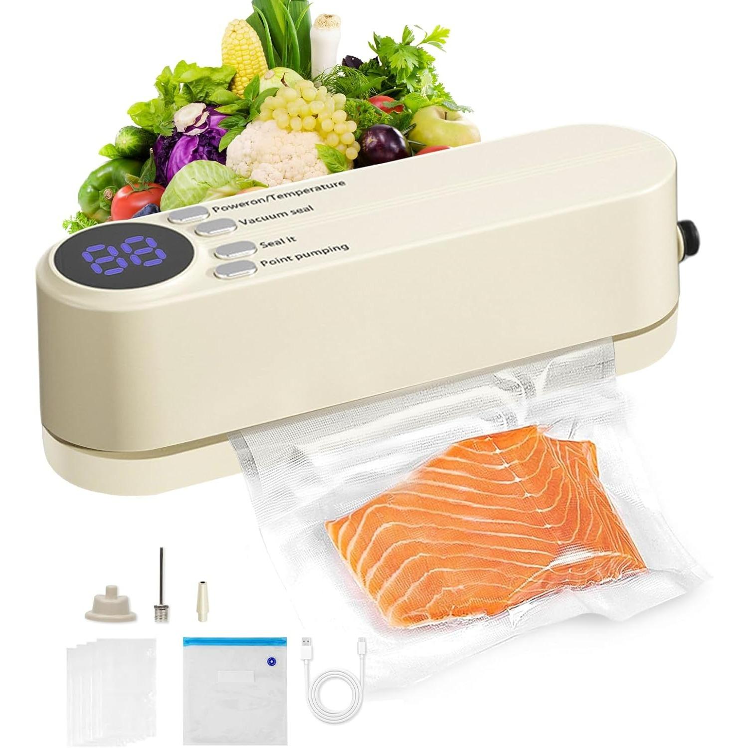 Food Storage Vacuum Sealer Machine,3 in 1 Mini Cordless Rechargeable Food Sealer for Dry/Moist Food Storage,4 Snack Bags,1 Storage Bag,Inflation Pump G
