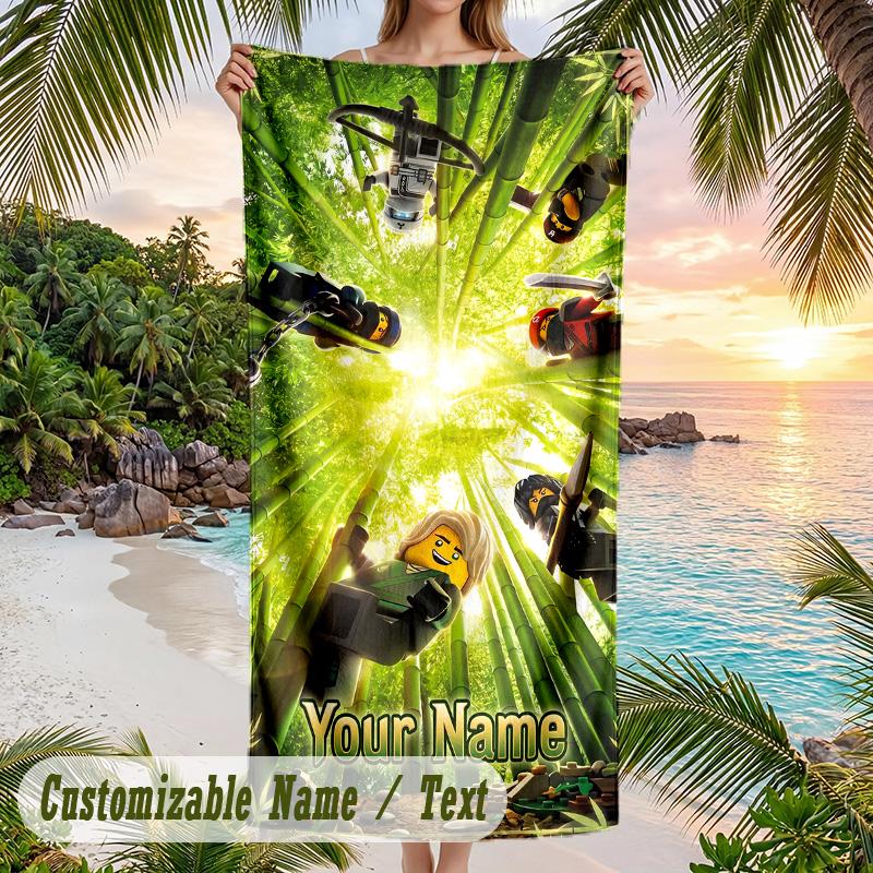 LEGO Ninjago Beach Towel, Personalized Custom Text, Quick Dry Soft Large Towel For Swimming Pool Travel