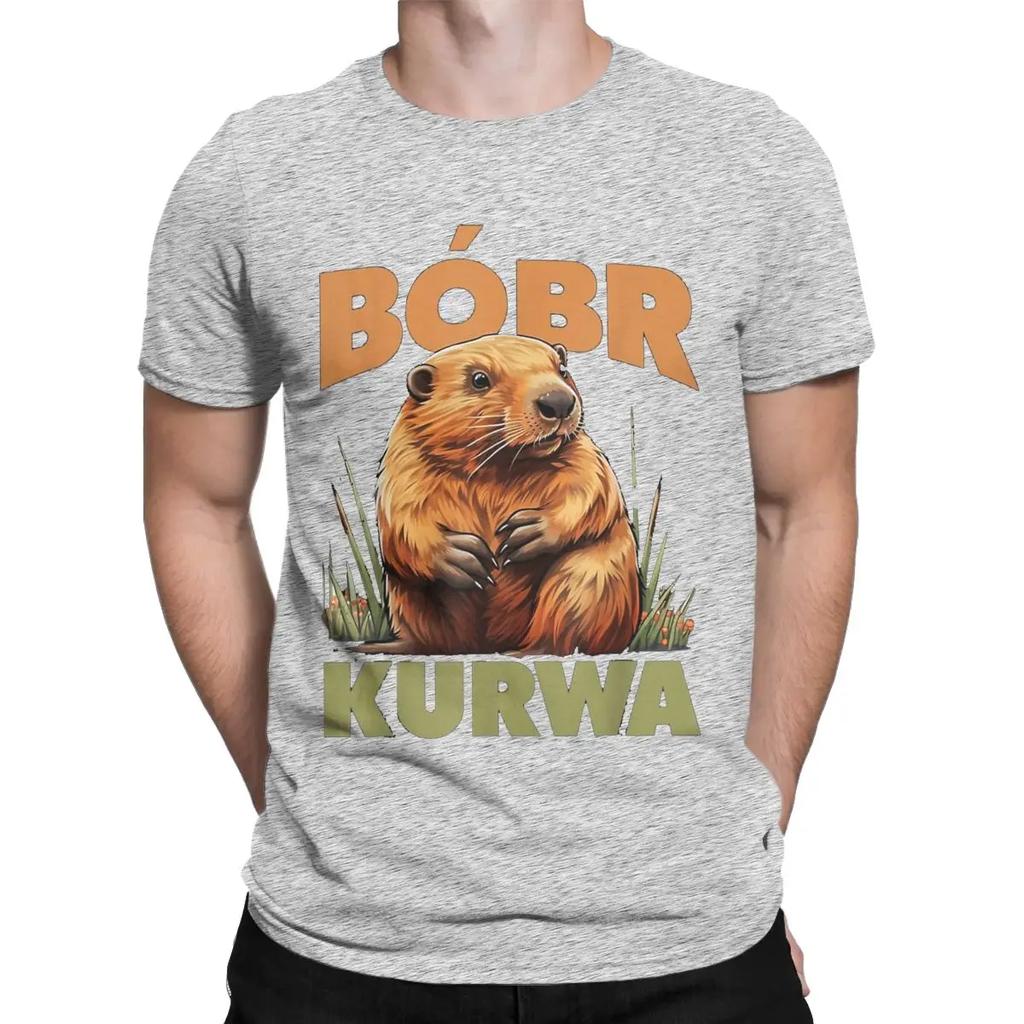 Kurwa Bober Beaver Bobr T-Shirts for Men Funny Vintage Cotton Tee Shirt Crewneck Short Sleeve T Shirts Gift Idea Clothes