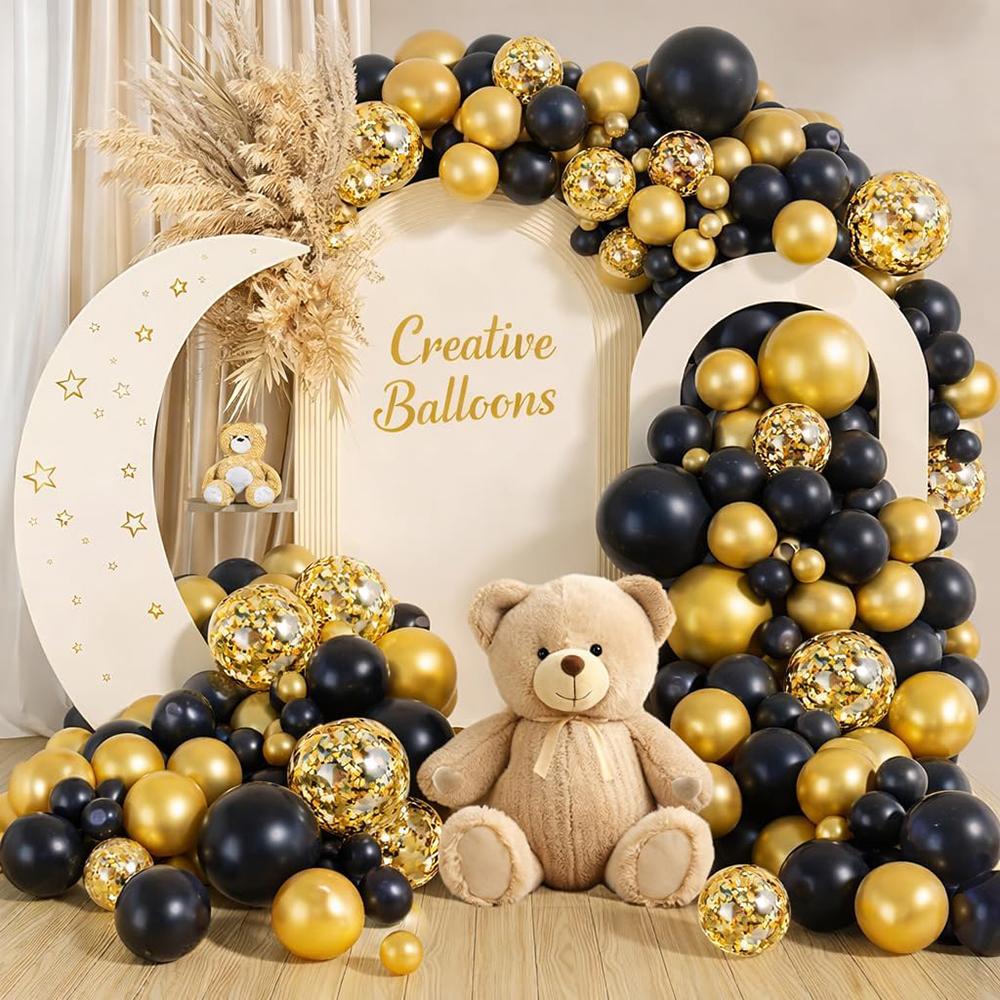 Metal Gold Confetti Balloons Garland Black Gold Ballon Arch Kit Birthday Party Baby Shower New Year Graduation Decoration Globos