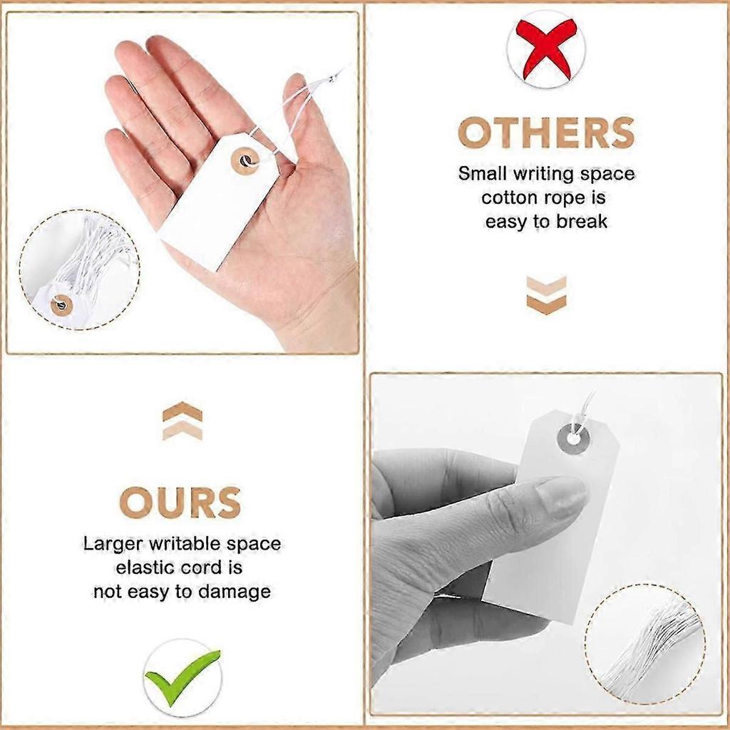 100 Pack Blank Tags with Elastic String Marking Hang Tags Attached Reinforced Hole Writable Blank Tags 2.75x1.37Inch