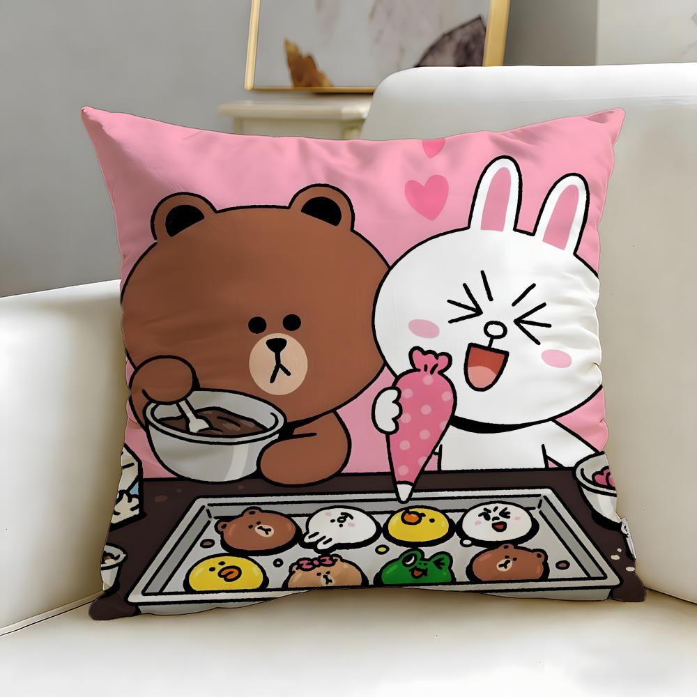 popular cartoon brand LINE friends Cushion Cover Soft & Easy-Wash Pillow Case – Versatile for Couch, Bed, Travel and Office