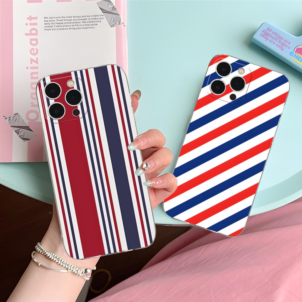 Red Blue Stripe Mobile Phone Case for iPhone 17 16 15 14 13 12 11 X XR XS Air Pro Max Plus Mini Clear Colorful Cover Cellphones