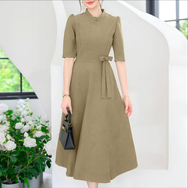 

ZANZEA Женское повседневное летнее платье с воротником-стойкой и рукавом три четверти 5XL серый