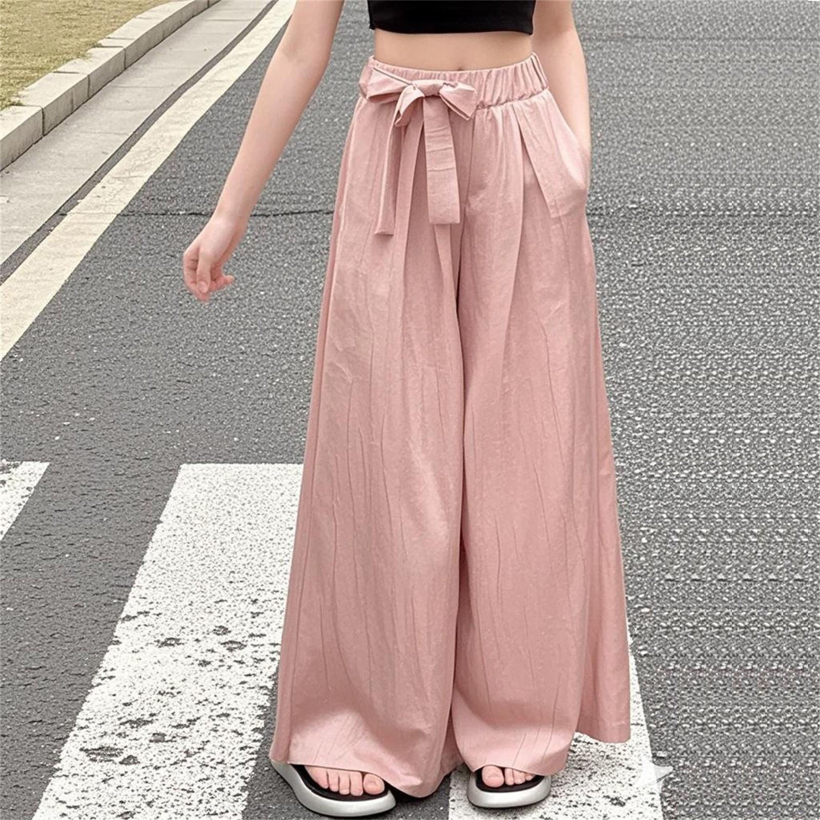 

Летние однотонные брюки свободного покроя из ледяного шелка, повседневные брюки прямого покроя для детей среднего возраста 170 розовый