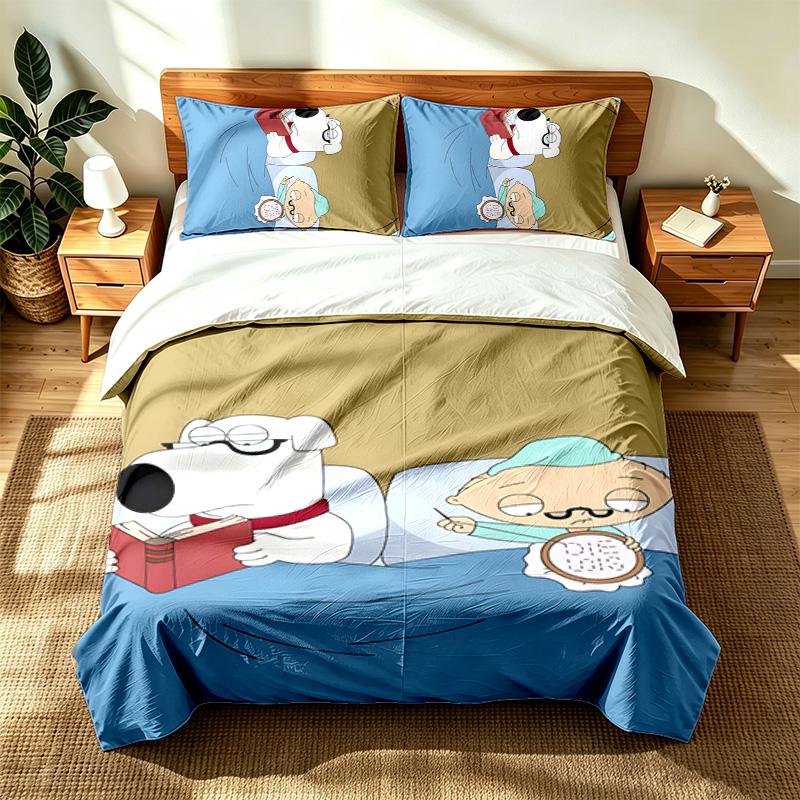 Family Guy (1) Yatak odaları için uygun 3 parçalı set, yumuşak ve rahat, aile ve arkadaşlar için ideal bir hediye. Bir nevresim takımı ve iki yastık kılıfı içerir