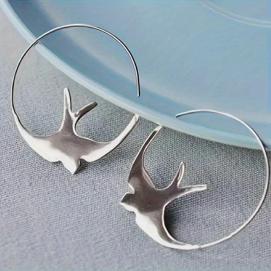 New Silvery/Golden/Rose Golden Color Swallow Bird Thin Hoop Earrings for Women Prevent Allergy Minimalist Ear Jewelry