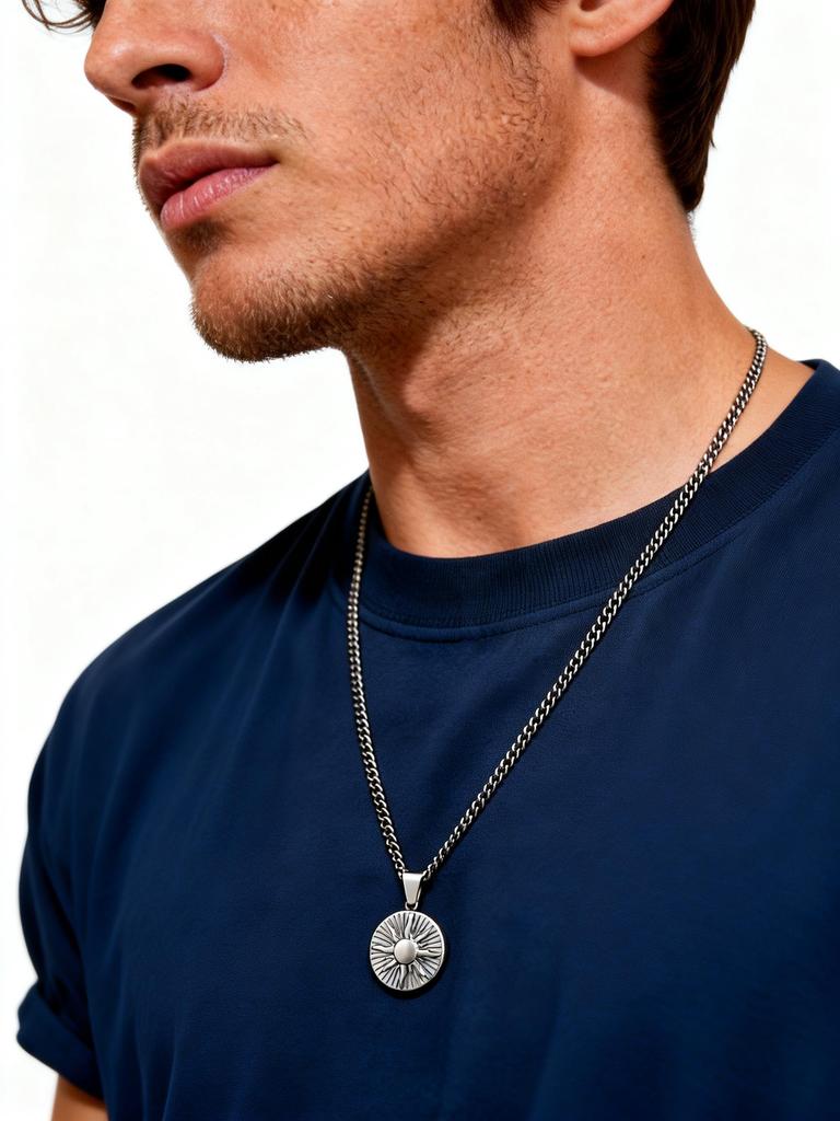 Vinage Sun Radiance Necklace for Men Boys,Gold Plated Stainless Steel Round Pendant Necklace,Hip-hop New Jewelry Gift