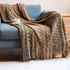 Boho Woven Rust Red Throw Blanket With Tassels Soft Lightweight Plaid Blanket For Couch Bed Sofa Decorative Knitted Soft Blanket