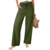 Women's Linen Cotton Drawstring Elastic Waist Wide Leg Pants Casual Loose Straight Leg Trousers with Pockets for Summer