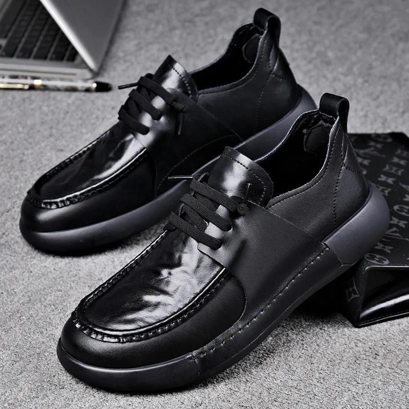 New Designer Men Genuine Leather Casual Shoes Flat Business Leisure Shoes Winter Plush Warm Boots