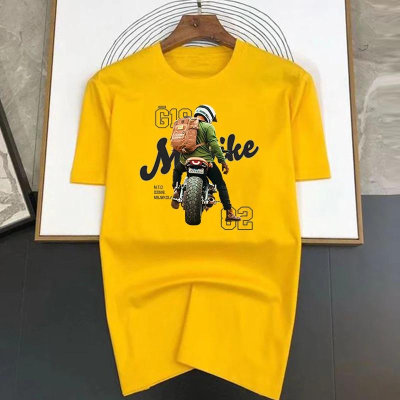 Luxus Motorrad Rückenaufdruck T-Shirts Sommer Herren T-Shirt O-Ausschnitt Kurzarm 100% Baumwolle Street Fashion Casual Top Damen Y2K