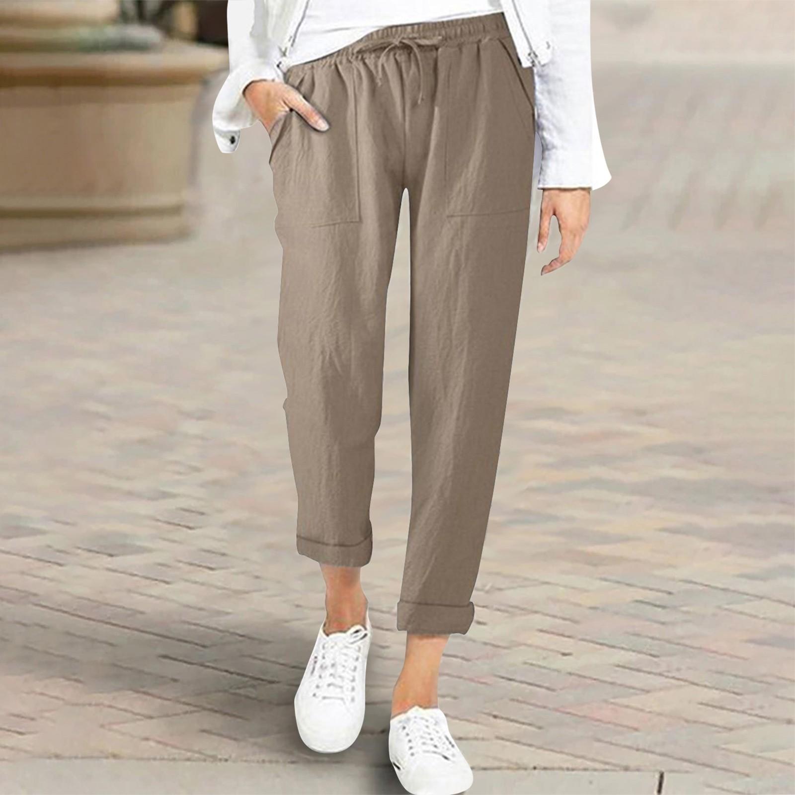 

Женские хлопковые льняные брюки, летние широкие повседневные свободные брюки палаццо с завязками, брюки с карманами XL хаки