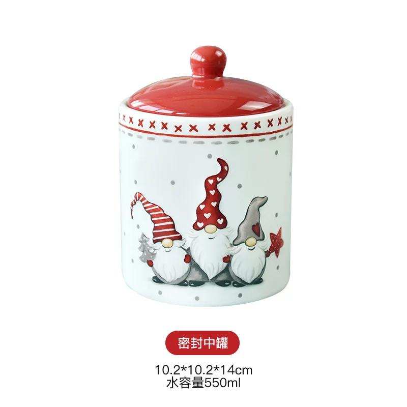Nordischer Weihnachtsmann Keramik Geschirr und Tafelgeschirr Relief Reis Salatschüssel Westlicher Stil Flacher Teller Tasse Teekanne