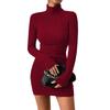 2024 Women's European & American Mature Style Wine Red Dress - Autumn/Winter High Neck Versatile Short Skirt