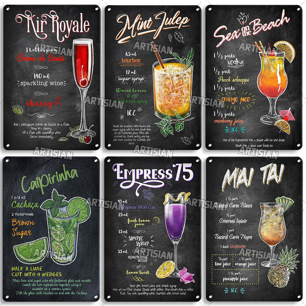 Mfoever Tin Sign Vintage Cocktail Recipe Metal Tin Sign Retro Bar Drink Menu Wall Art Decor for Pub Bar Man Cave Kitchen Rustic Iron Painting Pla