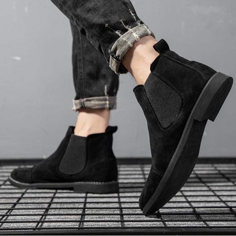 New Men Leather Casual Shoes Pointed Toe Heels Dress Shoes Street Fashion Slip-on Chelsea Shoes