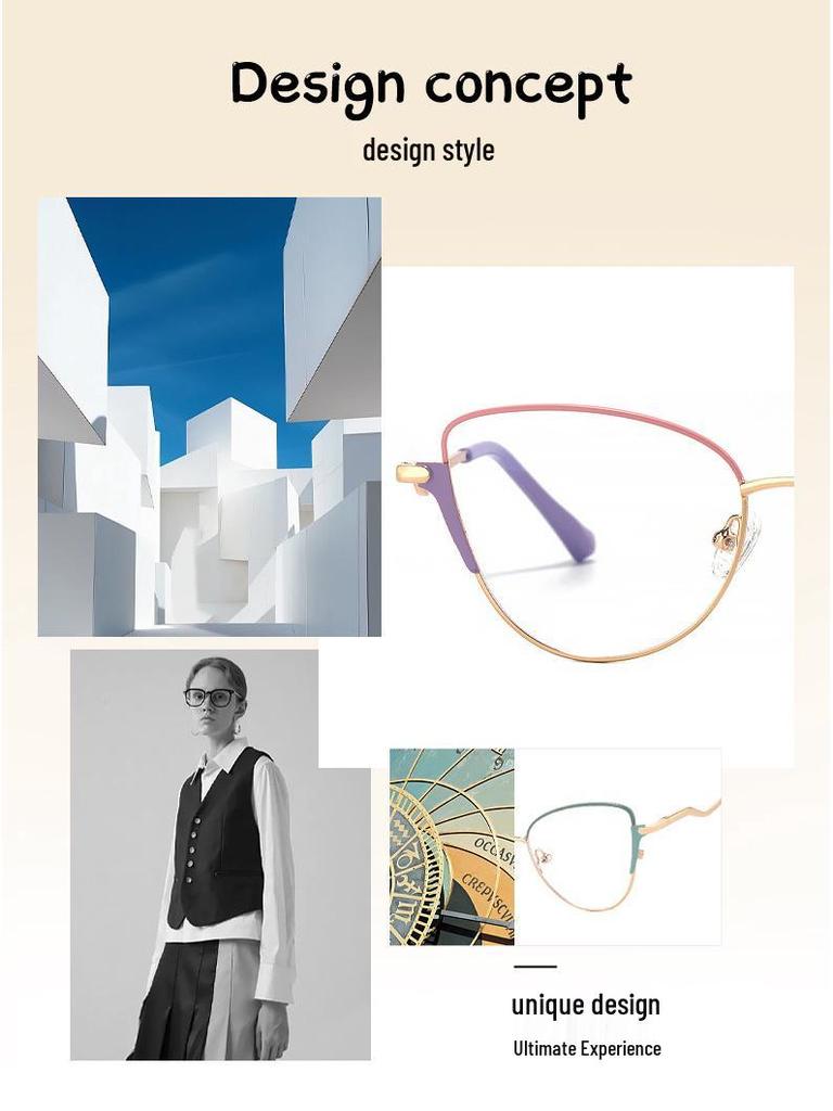 Cat-Eye Photochromic Glasses: Anti-Blue Light Metal Frame, Internet Celebrity Style