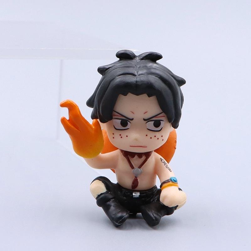 6Pcs/Set Anime One Piece Q Version Sitting Position Action Figure Ace Chopper Sanji Sabo Decoration Doll Model Toys Gift