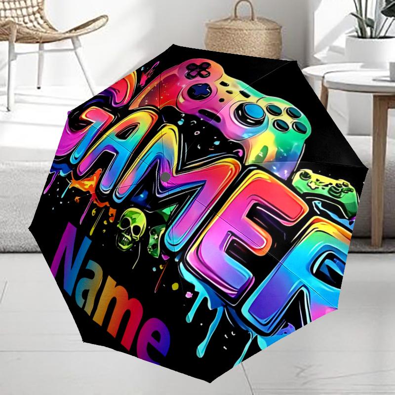 Custom Name Game Controller Theme Automatic Umbrella, Lightweight & Portable, 8 Rib, Perfect for Outdoor Travel, Birthdays, Christmas, Gifts.