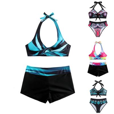 Biquíni sexy feminino com estampa de divisão e bojo sem suporte de aço