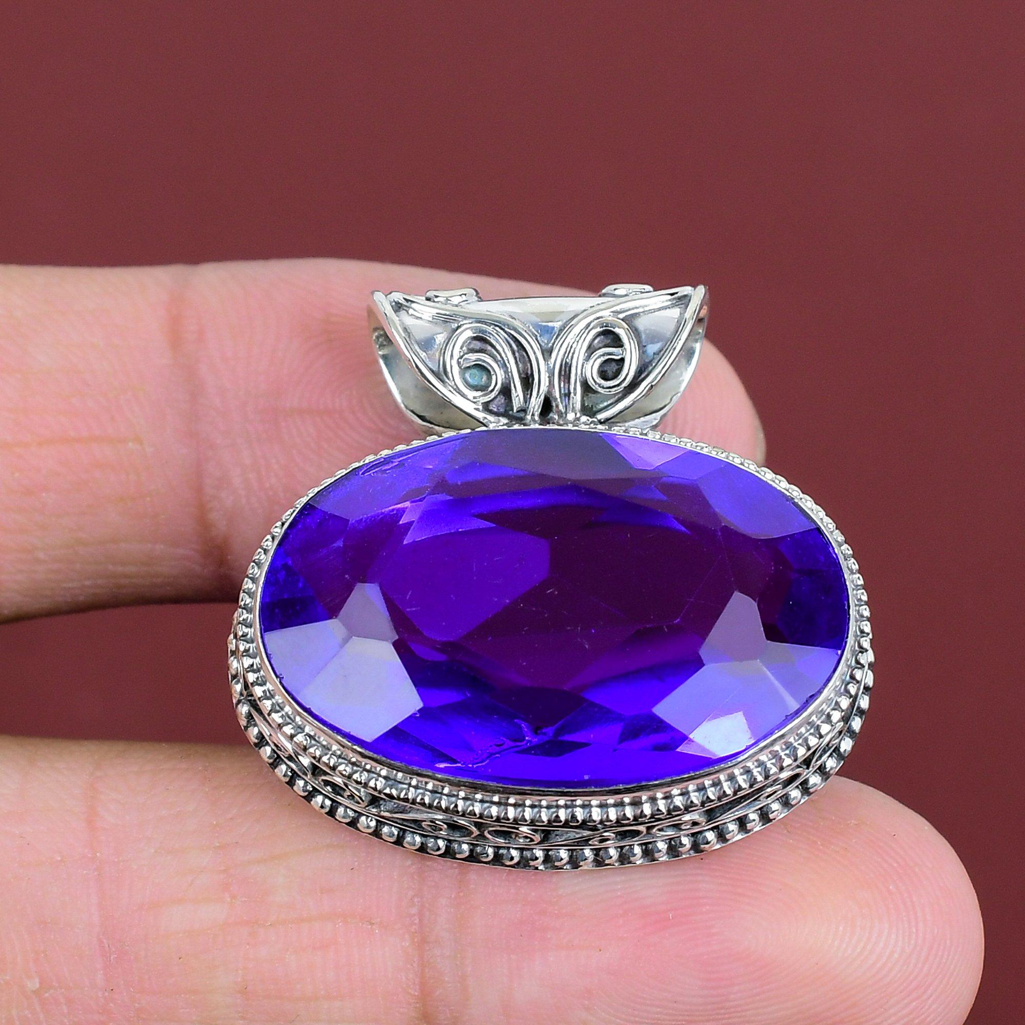 Faceted African Amethyst Pendant Vintage Gemstone Pendant 925 Sterling Silver Pendant African Amethyst Jewelry Handmade Pendant For Gifts