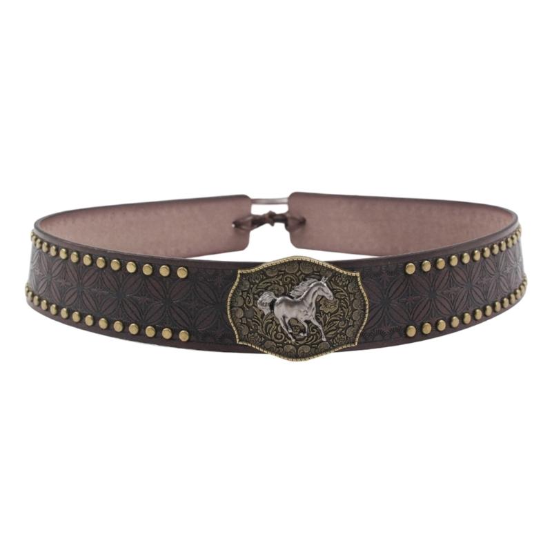 Adjustable PU Hat Band With Metal Rivet Studs Embossed Pattern For Western Costume And Everyday Wear Hat Decoration