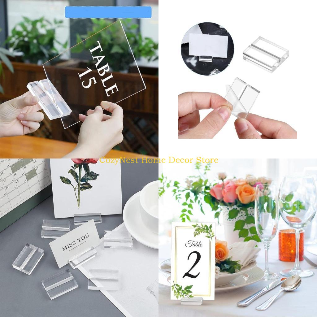 92MF 10Pieces Clear Table Number Holders Small Sign Display Stand Acrylic Texture Suitable for Menu Display and Office Use