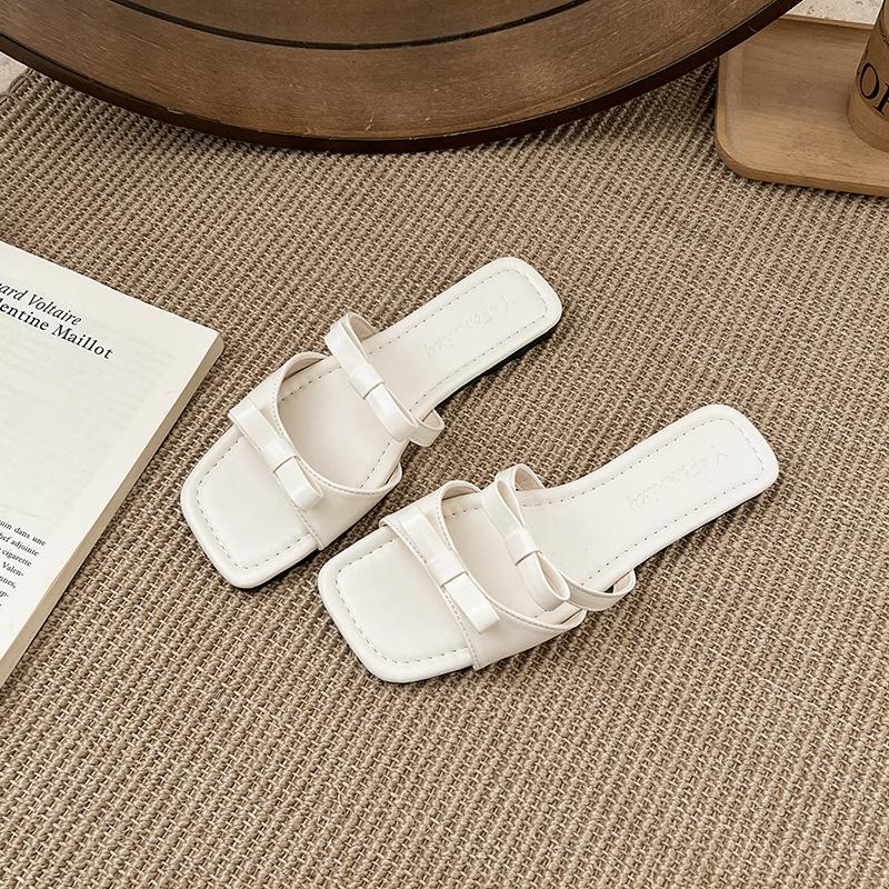 

French gentle fairy style fashion bow one-word slippers women s 2025 new retro with skirt cool slippers 35