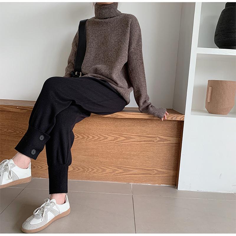 Women's Soft Oversized Turtleneck Sweater – Korean Style Cashmere Feel Pullover – Khaki - View #11