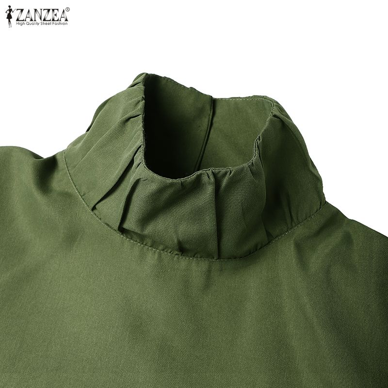ZANZEA Women Casual Turtleneck Loose Long Sleeve Solid Blouse