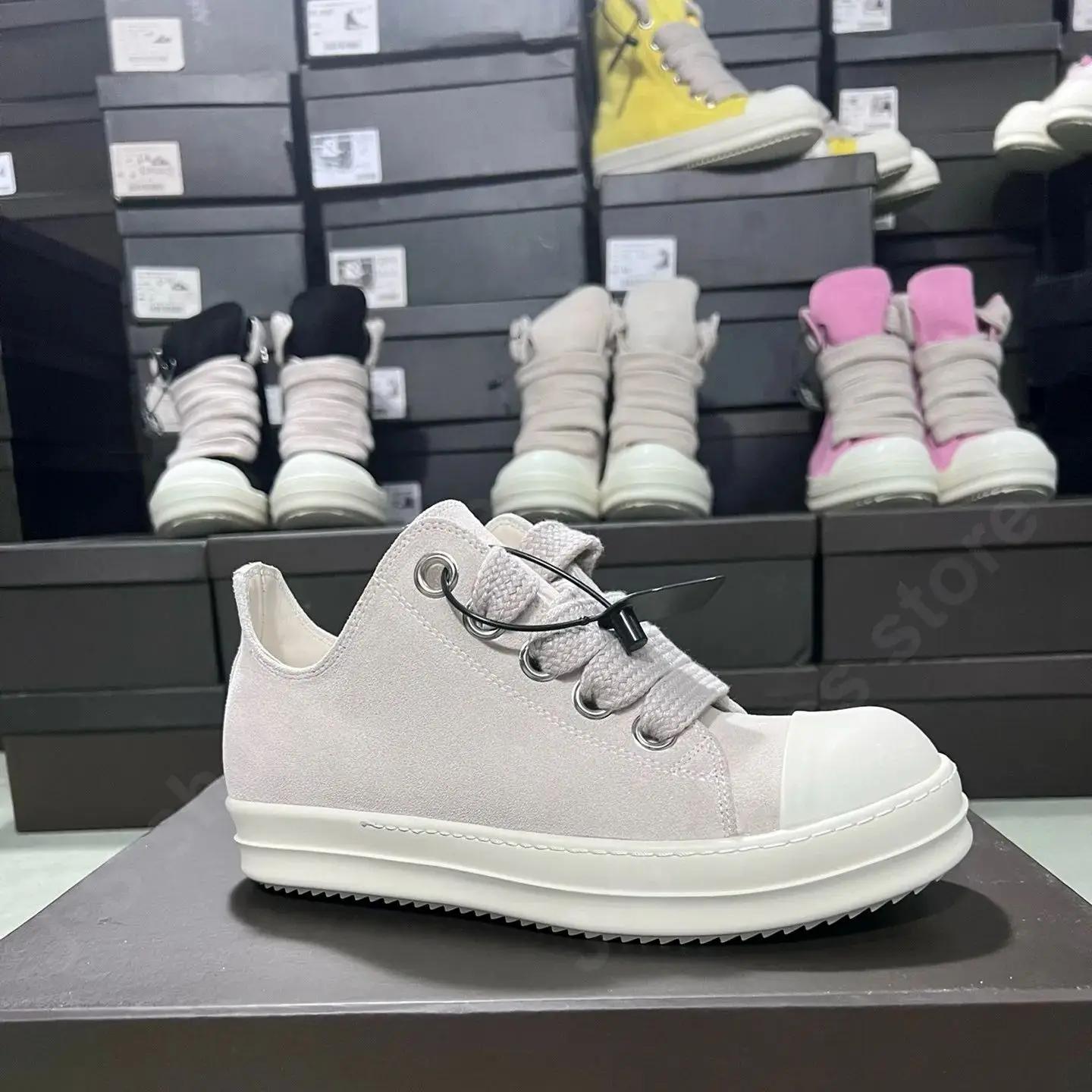 

Ro Designer Men Sneakers Beige Suede Shoe Low Top Casual Shoes Leather Jumbo Laces White Cow Suede Flat Women Sneakers 34