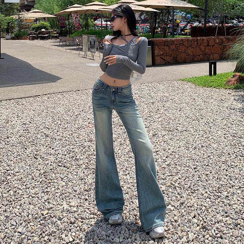 American Retro Low-Rise Slimming Micro-Flare Denim Bell Bottoms XS