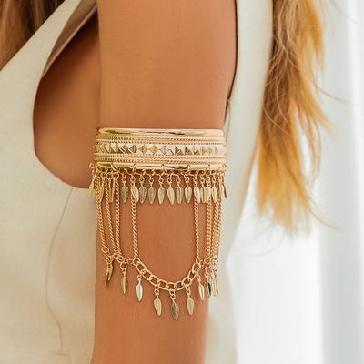 Western Cowboy Stil Metall Ketten Blätter Lange Quaste Arm Armreifen Frauen Vintage Punk Silber Goldene Arm Armband Körper Schmuck Zubehör