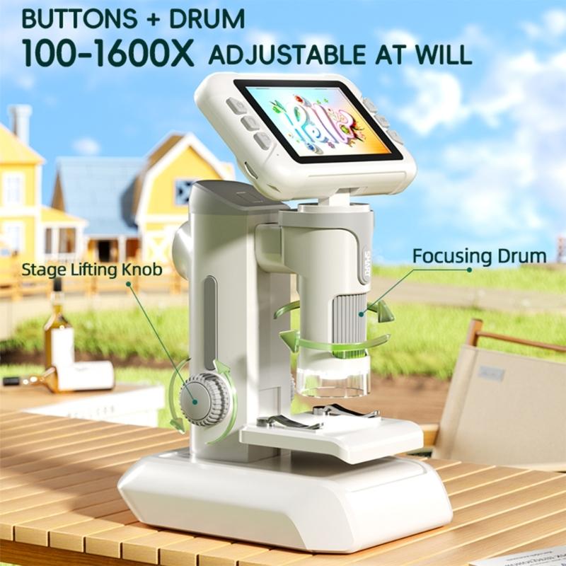 Multifunction Digital Microscope for Children Featuring Handheld Desktop Hanging Capabilities & Screen for Educational