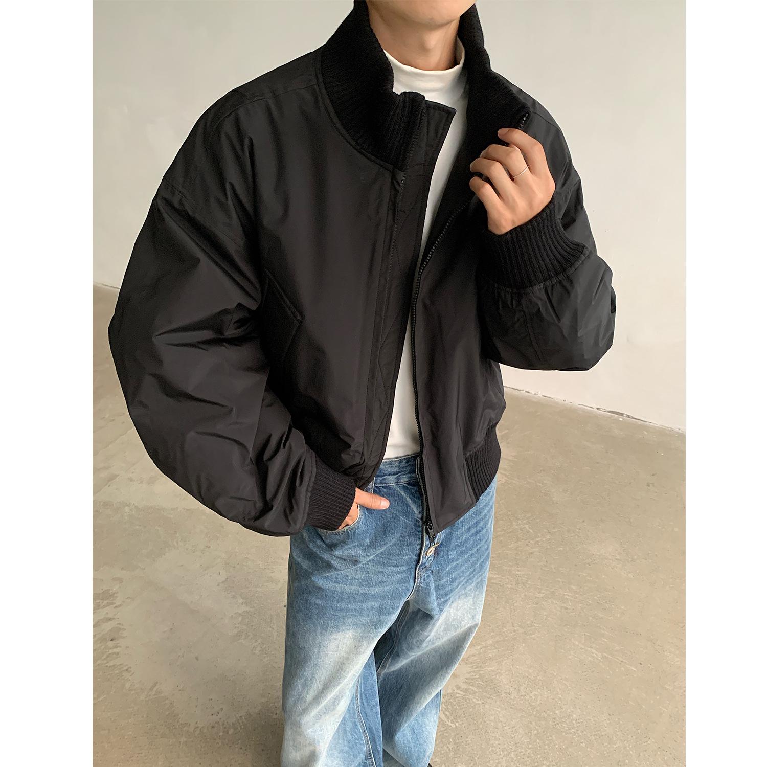 American Retro High Street Stand Collar Baseball Cotton Jacket L чёрный