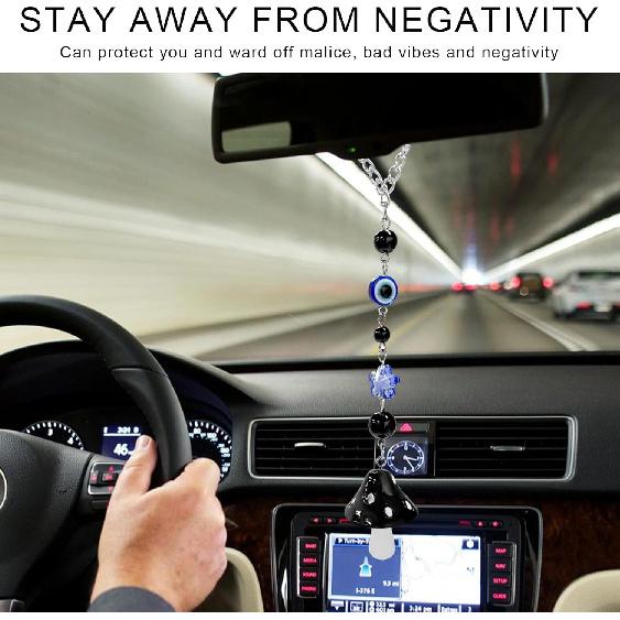 Car Rearview Mirror Mushroom Charm, Car Hanging Ornament Resin Mushroom Pendant for Women Girls, Lucky Mushroom Beaded Decor Universal Rear View