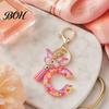 Compact Keychain Pink Series Pendant, Sequins Heart Initial Letter Charm Key Chain with Durable Butterfly Tassel Design, A-Z Holder for Bag