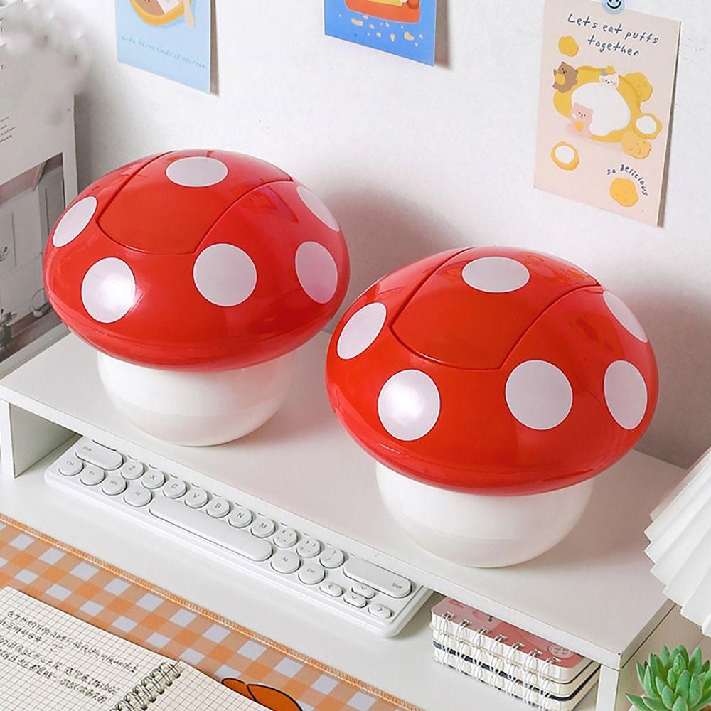 With Lid Mushroom Trash Can Red Garbage Collector Mini Wastebasket Garbage Bin Container