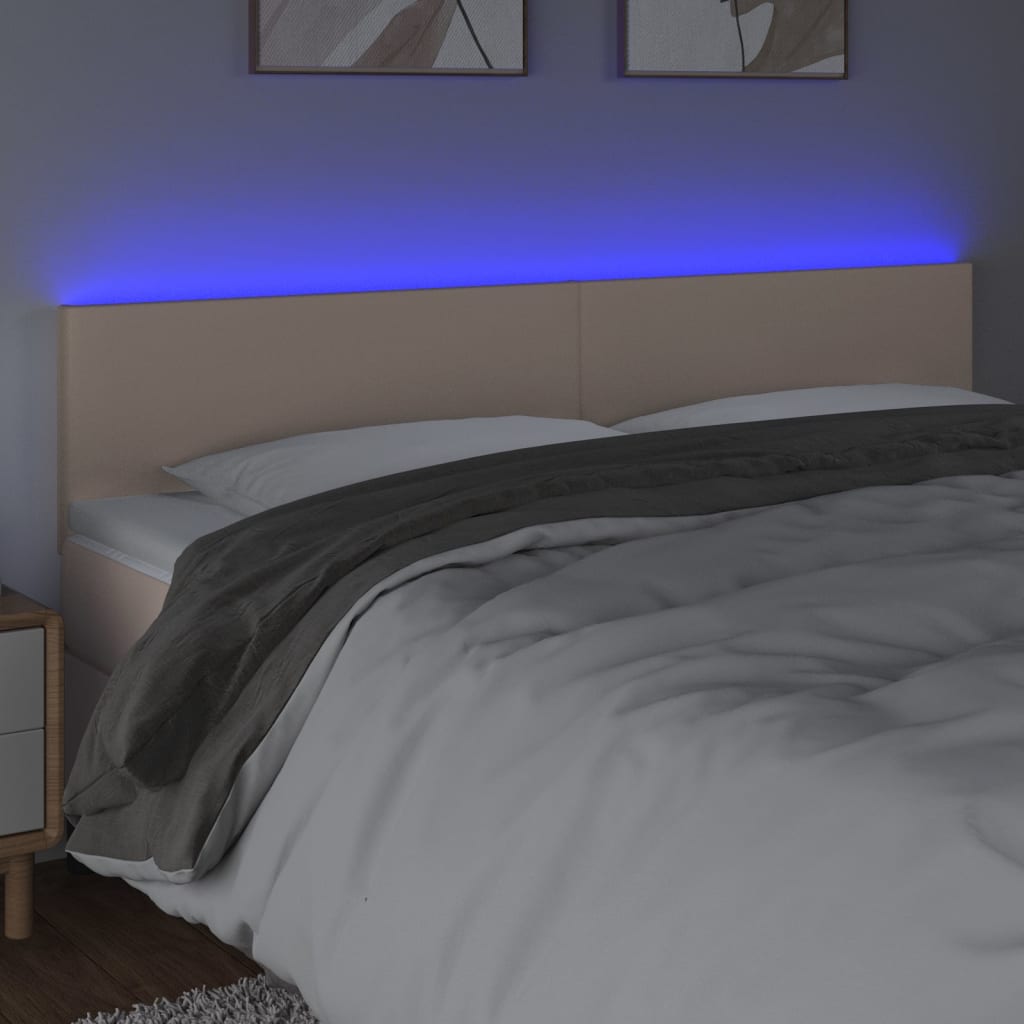 Vidaxl Zagłówek Do Łóżka Z Led, Cappuccino, 200X5X78/88 Cm, Ekoskóra