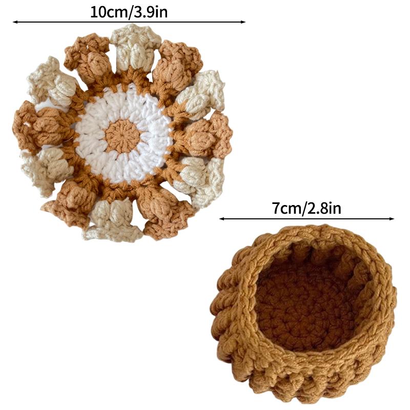 Crochet Coaster Handmade Knitted Flower Bouquet Coaster Plant Pot with Flowerpot Flower Placemat Cup Pad Teacup Stand Diy Flower
