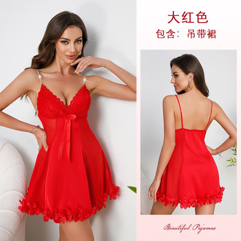 Sexy Lace Mesh Deep V Nightgown Sheer Multi-Color Private Women's Pajamas Loungewear 901 Seductive Versatile Sleepwear for Confident Women